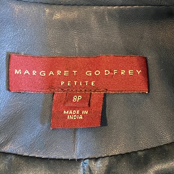 Margaret Godfrey 100% Genuine Leather Jacket Sz 8 Petite Teal Blue 287L - Picture 5 of 7